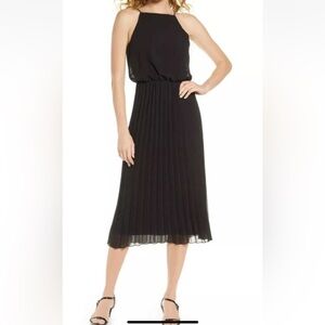 NWT Sam Edelman Black Dress Women's Pleated Midi Dress Sz M